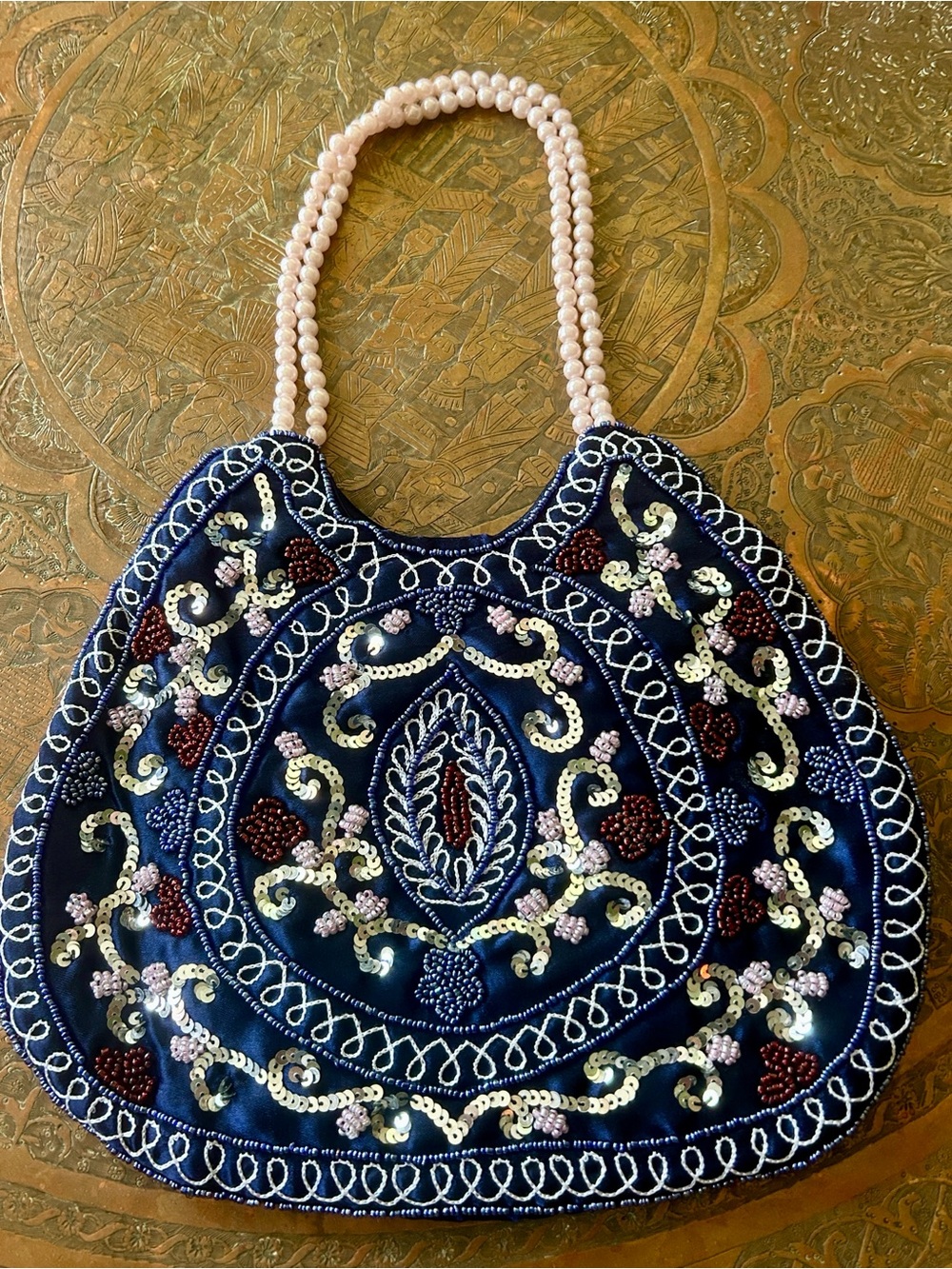Vintage beaded made in India satin bohemian gypsy flapper style handbag purse